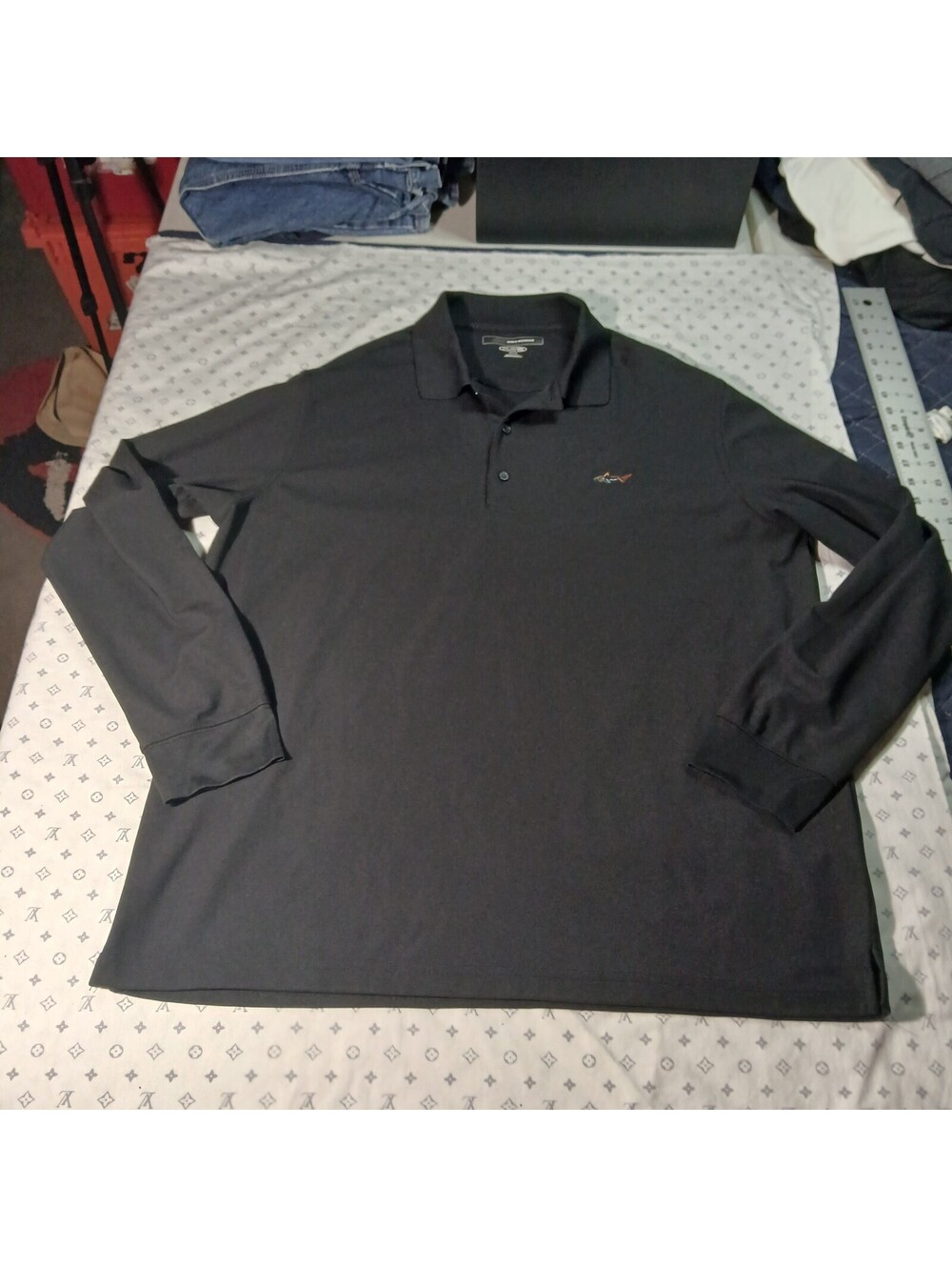 Greg Norman Black Long Sleeve Polo Shirt Mens XLT Golf Casual Classic Stretch